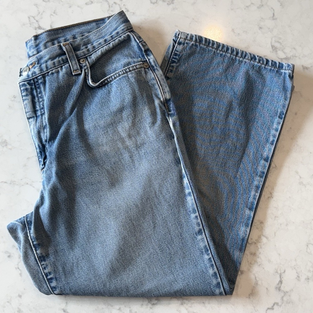 Lands End Straight Leg JeansLight Wash Distressed Blue Denim 100% Cotton Size 6